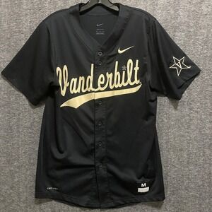 Vanderbilt Commodores Jersey Mens M Black Nike Dri Fit NCAA Baseball Button Up
